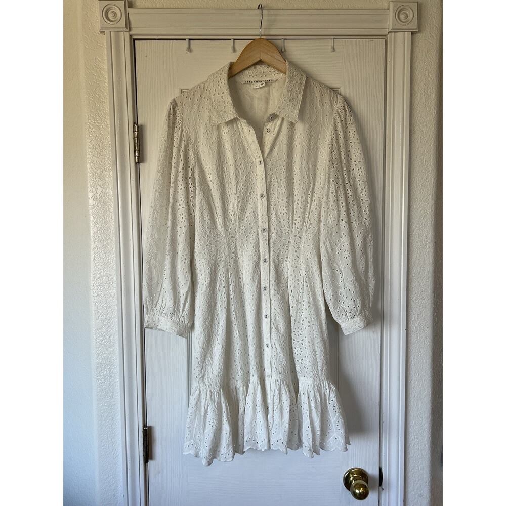 NEW Veronica Beard Kylan Eyelet Lace Cotton Mini Shirtdress White size 8 #D7035 - Picture 4 of 8